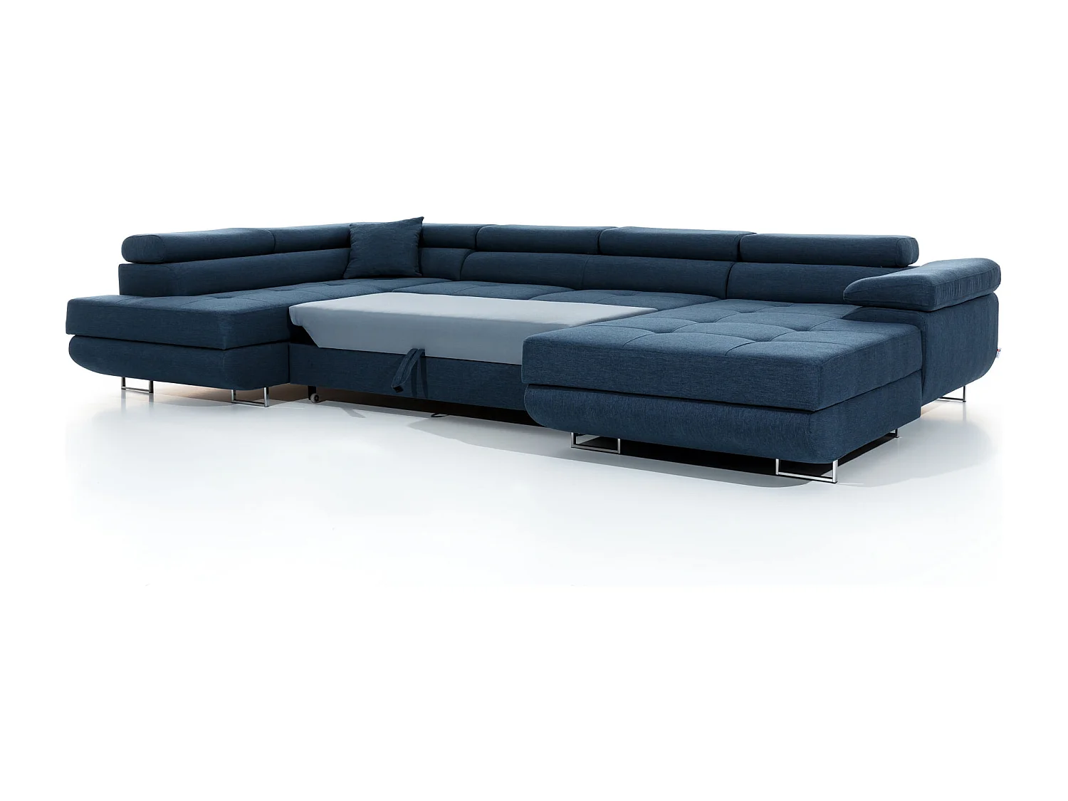 Canapé panoramique tissu vert sauge convertible avec coffre de rangement Romano 345cm-Coffre de rangement à gauche