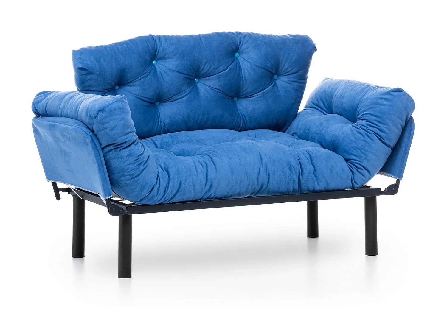 Canapé 2 places transformable en lit tissu bleu Pliaz 155cm