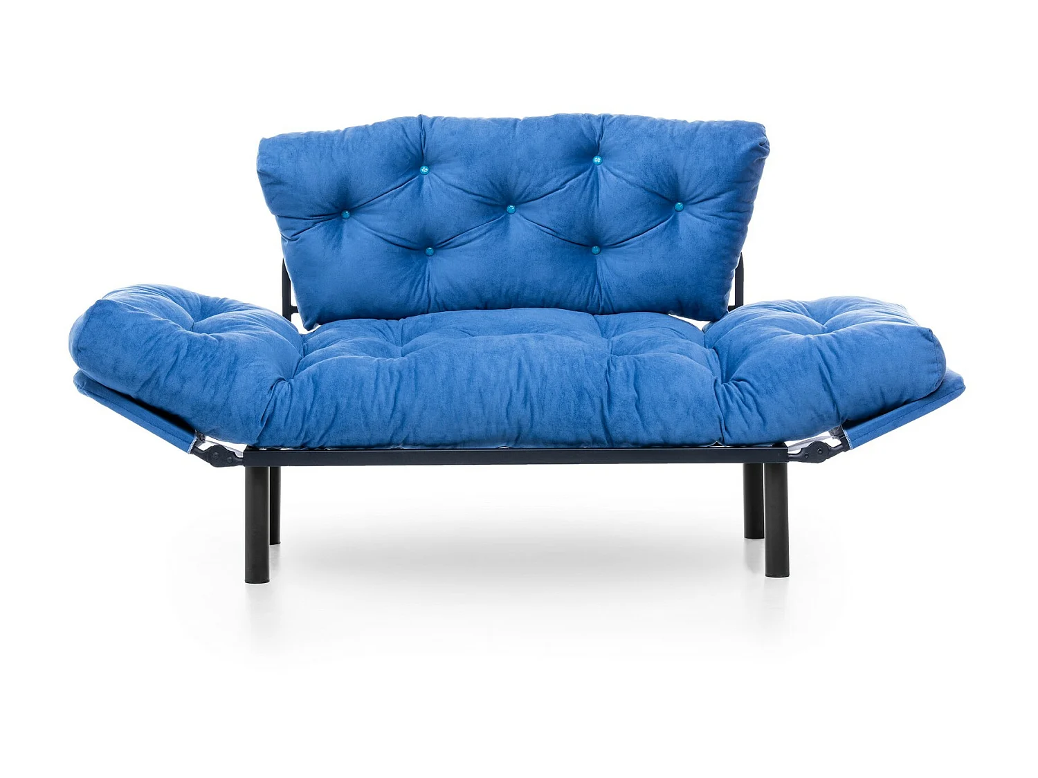 Canapé 2 places transformable en lit tissu bleu Pliaz 155cm