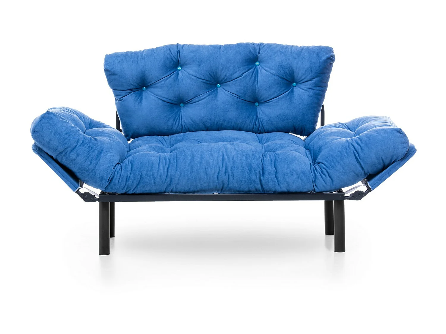 Canapé 2 places transformable en lit tissu bleu Pliaz 155cm