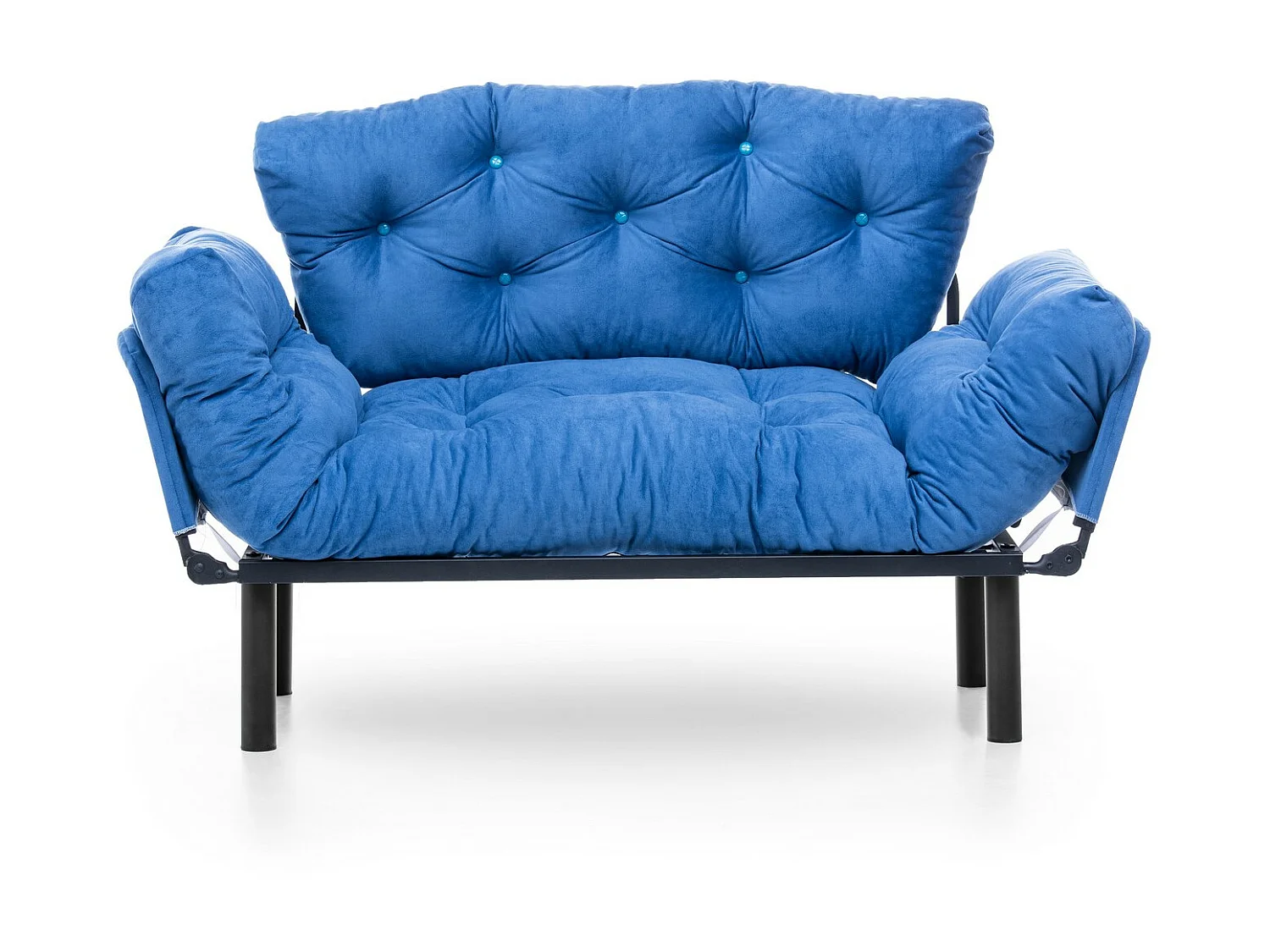 Canapé 2 places transformable en lit tissu bleu Pliaz 155cm