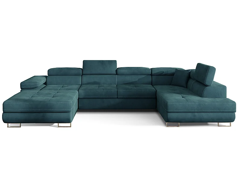 Canapé panoramique velours vert convertible avec coffre de rangement Romano 345cm-Coffre de rangement à droite