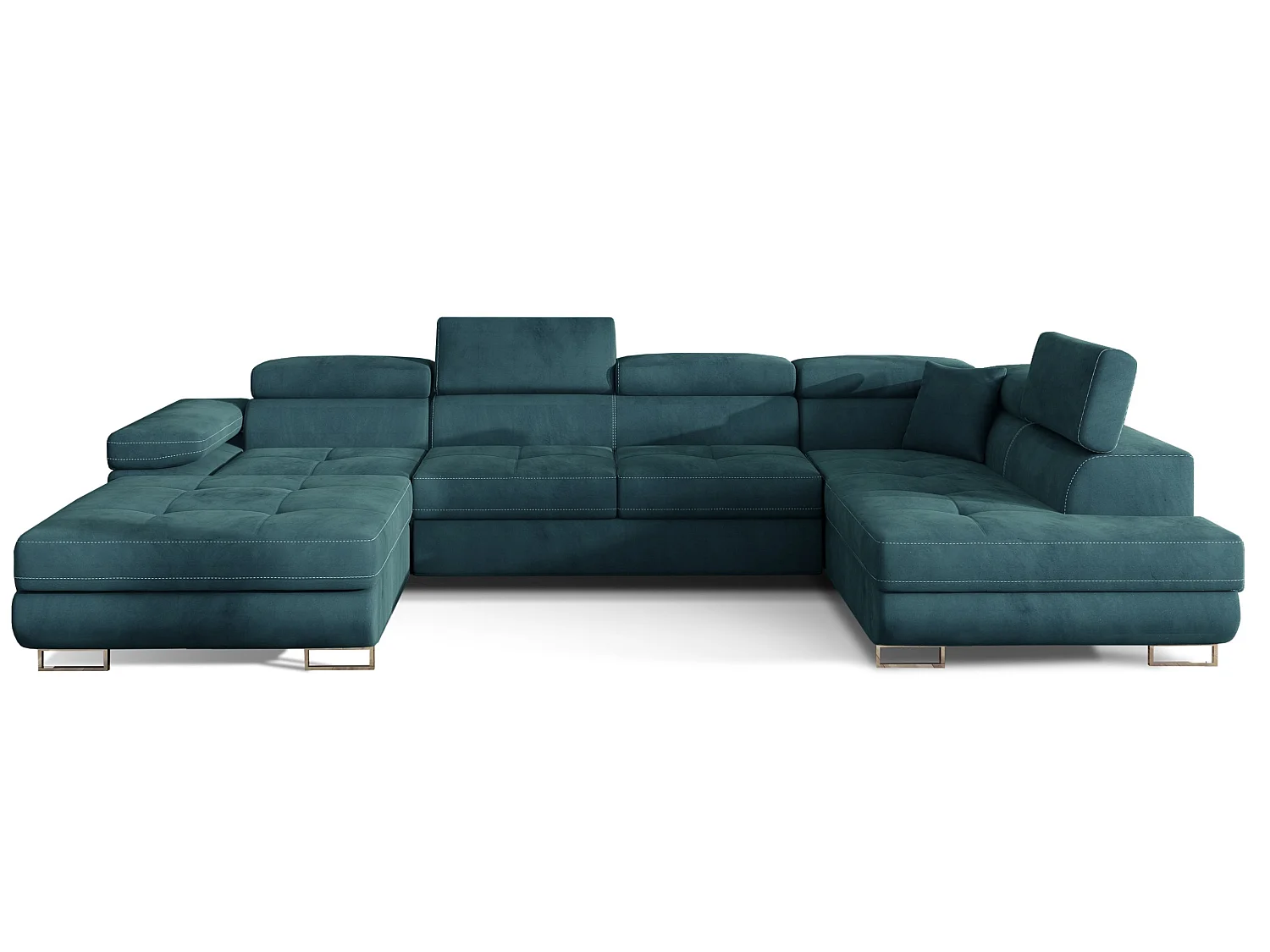 Canapé panoramique velours vert convertible avec coffre de rangement Romano 345cm-Coffre de rangement à droite