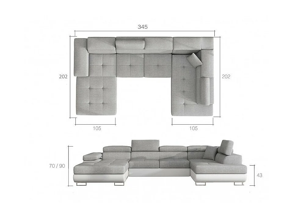 Canapé panoramique velours vert convertible avec coffre de rangement Romano 345cm-Coffre de rangement à droite