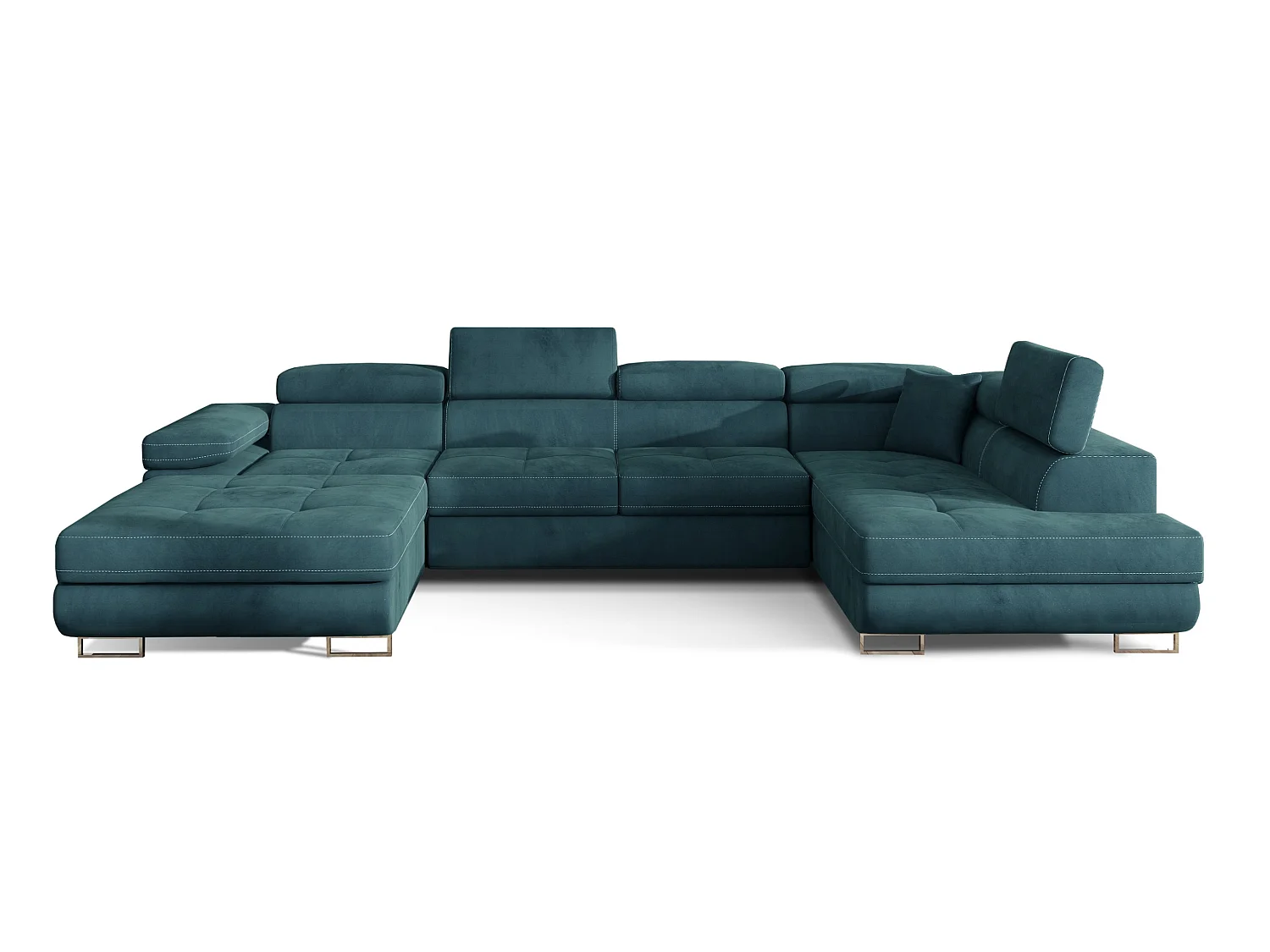Canapé panoramique velours vert convertible avec coffre de rangement Romano 345cm-Coffre de rangement à droite