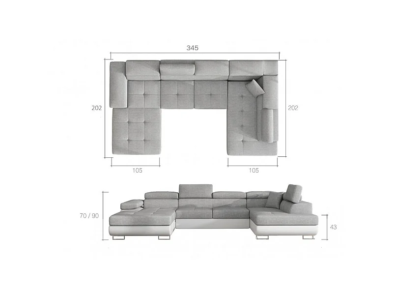 Canapé panoramique velours vert convertible avec coffre de rangement Romano 345cm-Coffre de rangement à droite