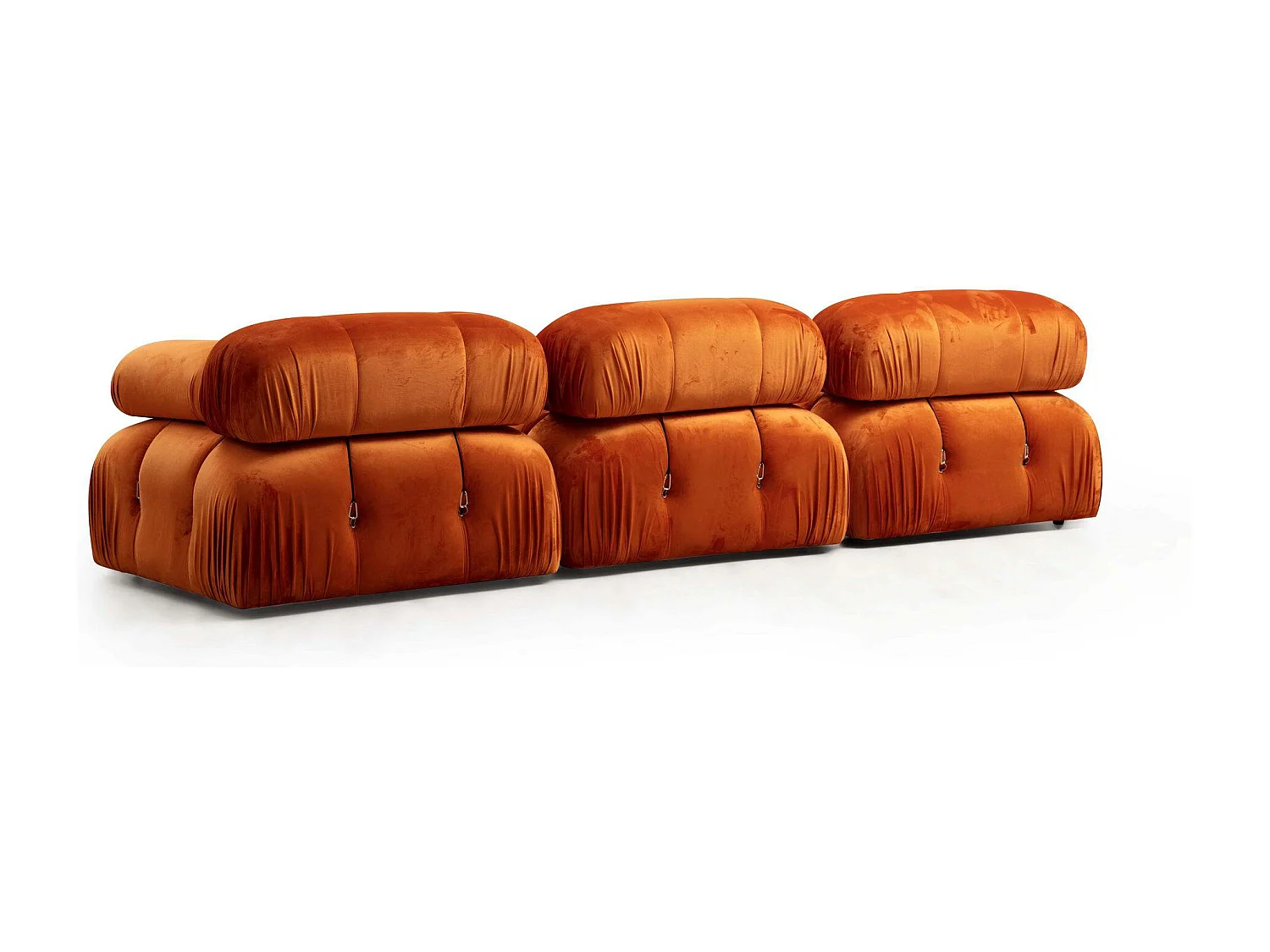 Canapé modulable velours orange 4 places avec pouf Noah