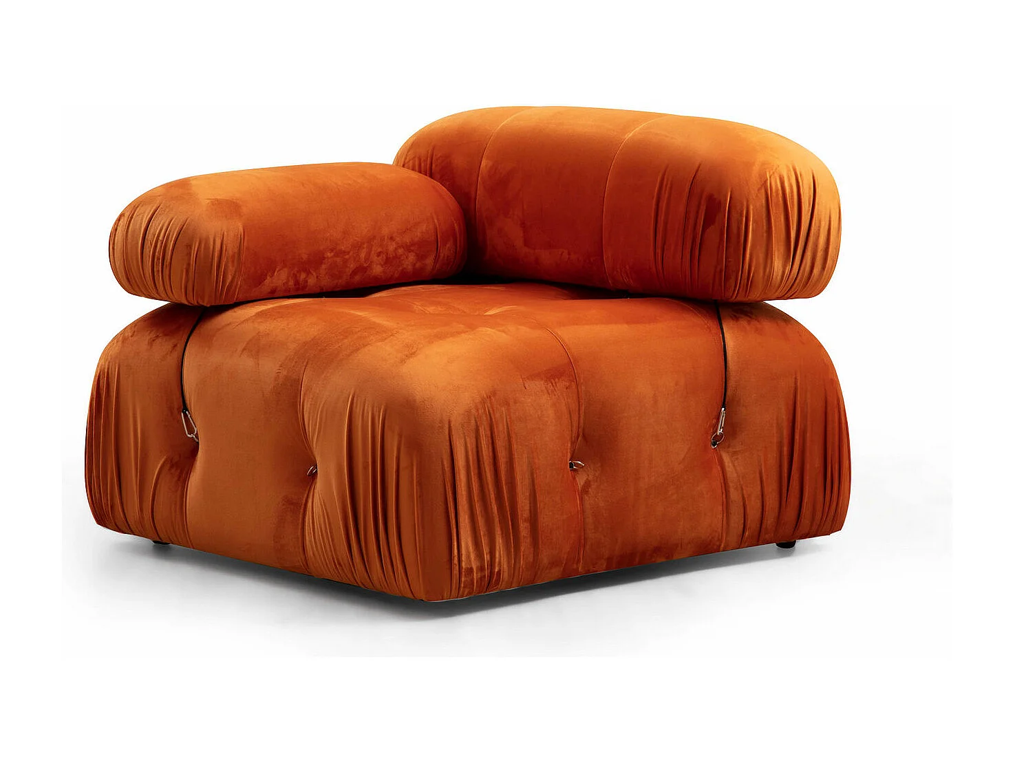 Canapé modulable velours orange 4 places avec pouf Noah
