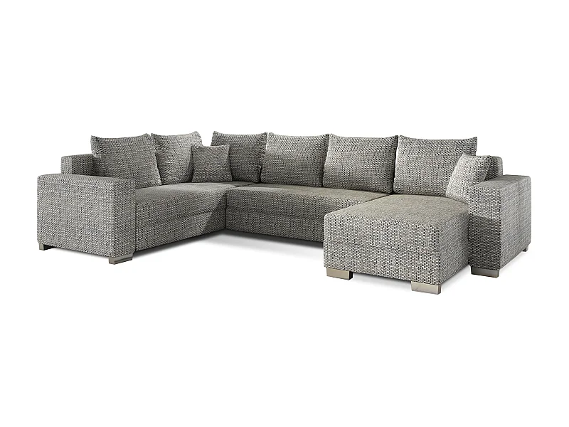 Canapé U convertible tissu gris chiné coffre de rangement à droite Marry 321cm