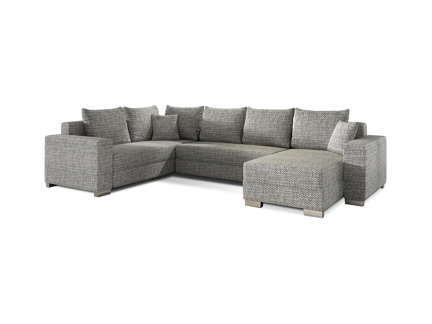 Canapé U convertible tissu gris chiné coffre de rangement à droite Marry 321cm