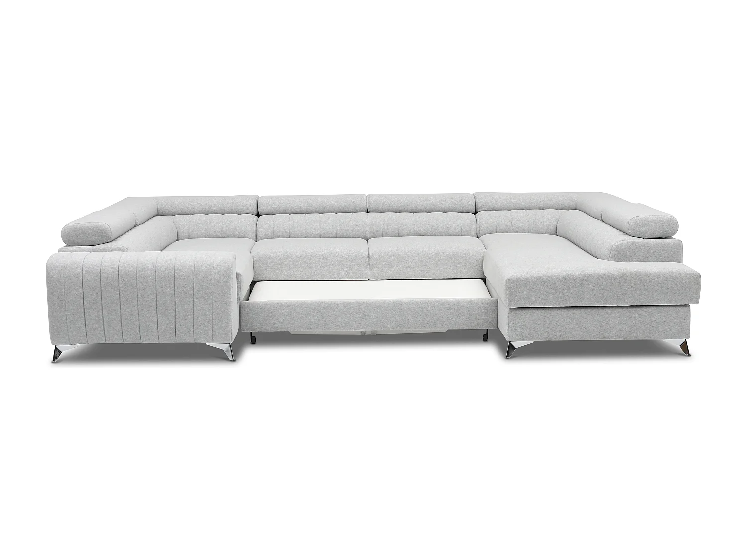 Canapé panoramique convertible simili cuir noir avec coffre de rangement Louve 340cm-Coffre de rangement à droite