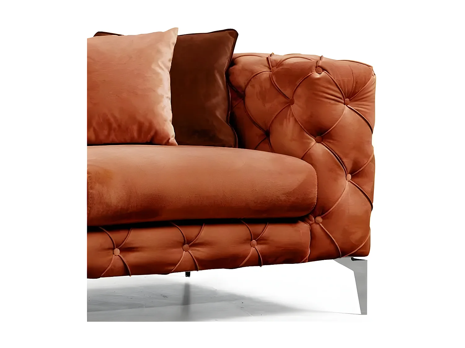Canapé 2 places capitonné velours orange et pieds chromés Herakles 197cm