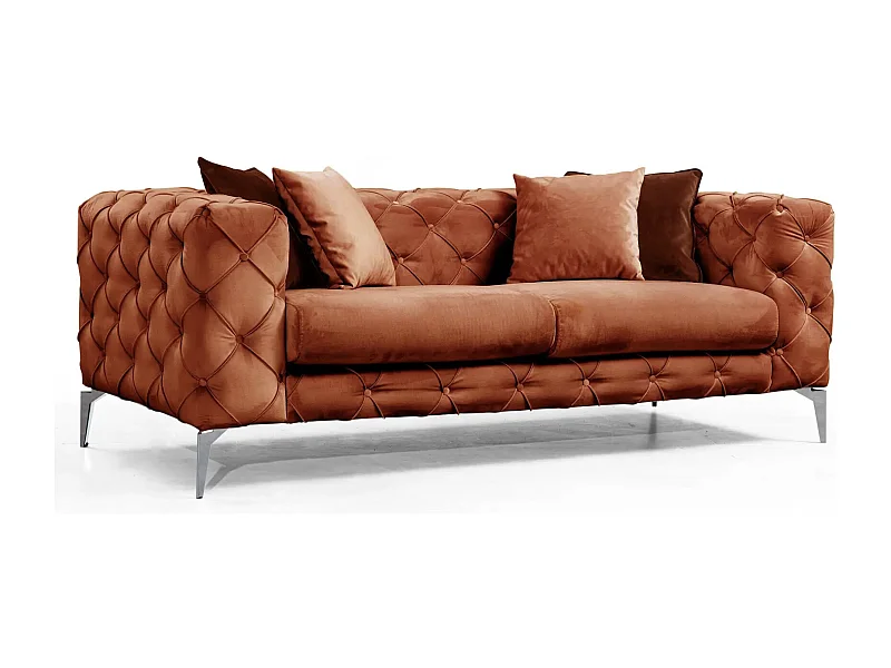 2-zitsbank met oranje fluwelen bekleding en chromen poten Herakles 197 cm