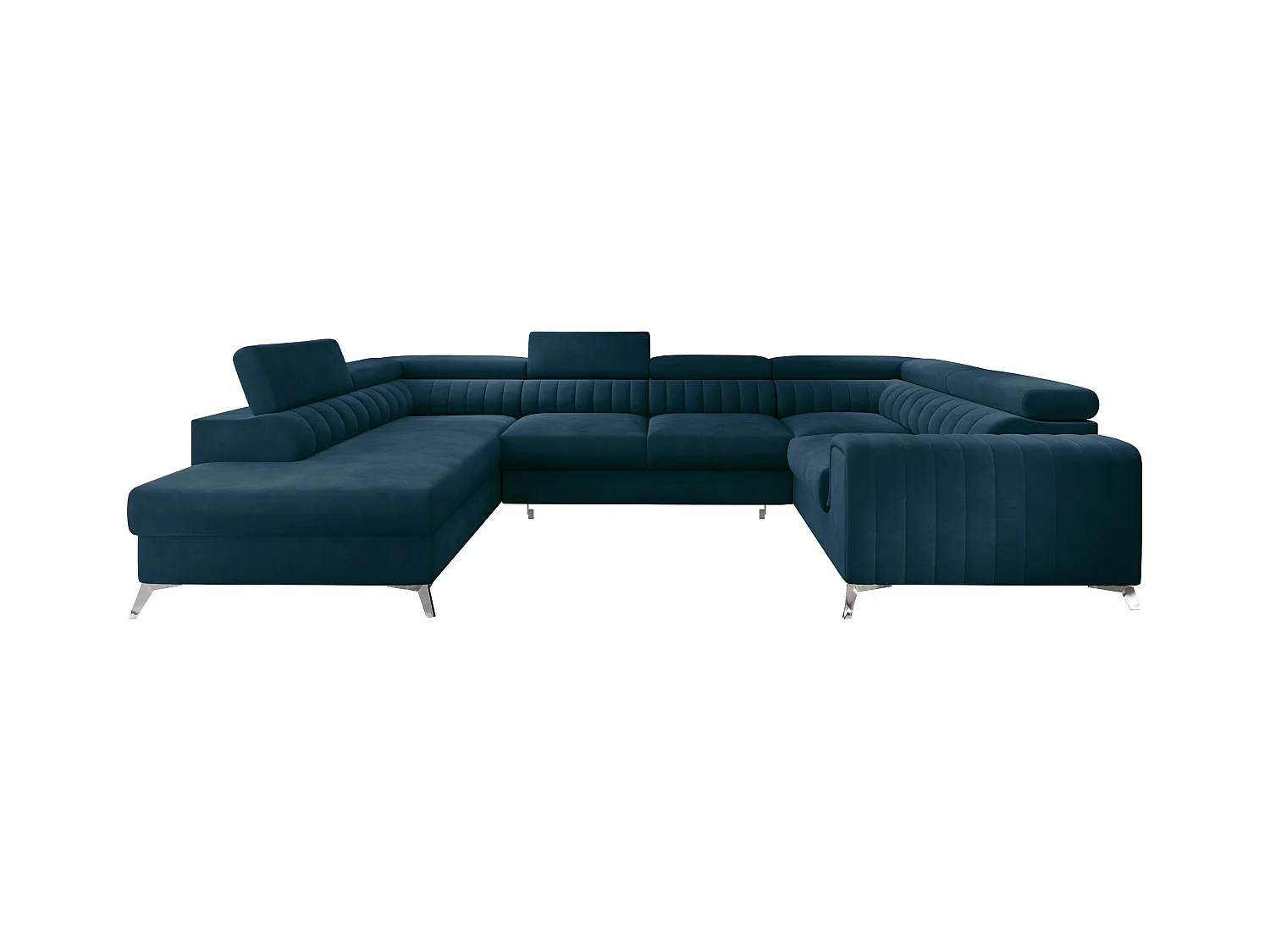 Canapé panoramique convertible velours bleu avec coffre de rangement Louve 340cm-Coffre de rangement à gauche