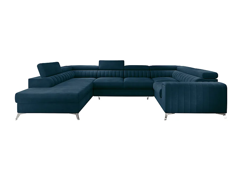 Canapé panoramique convertible velours bleu avec coffre de rangement Louve 340cm-Coffre de rangement à gauche