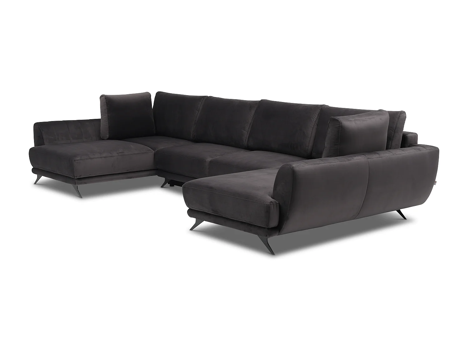 6-zits panoramische hoekbank in blauwe stof Largos 362 cm