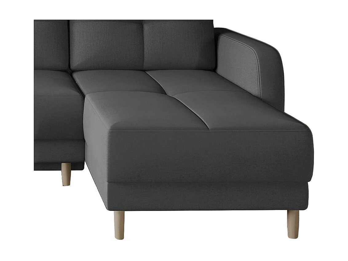 Scandinavische omkeerbare hoekbank in zachte donkergrijze stof en lichthouten poten Kindo 240 cm