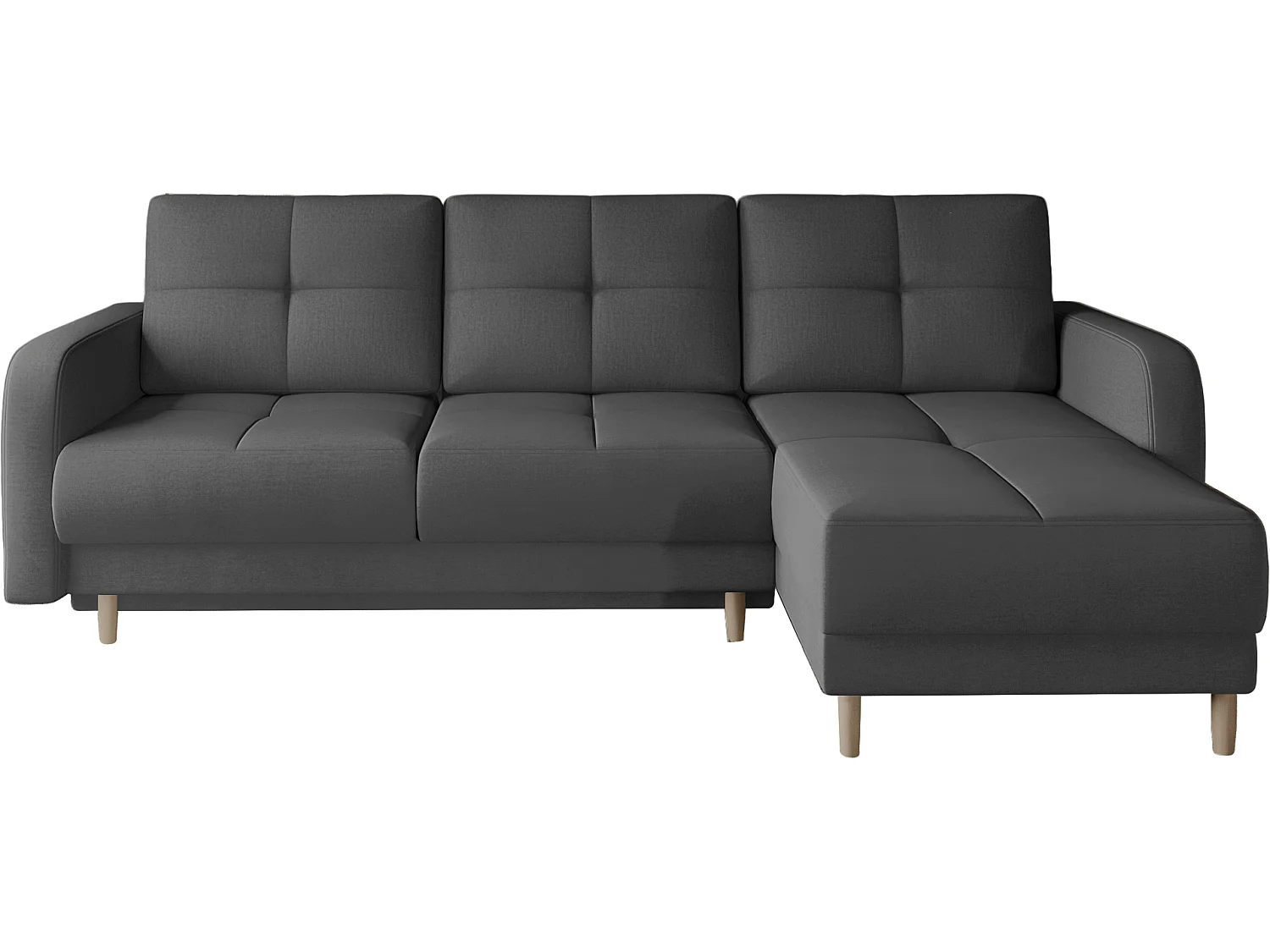Canapé d'angle convertible et réversible tissu KINDO - Pieds bois clair-Gris foncé