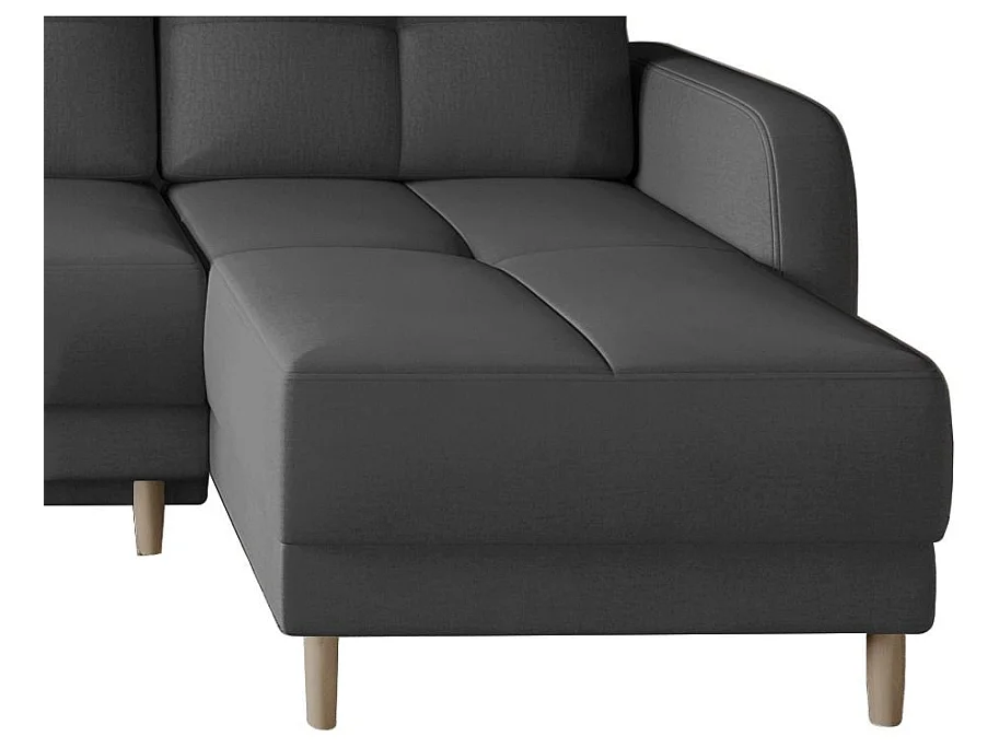 Canapé d'angle convertible et réversible tissu KINDO - Pieds bois clair-Gris foncé