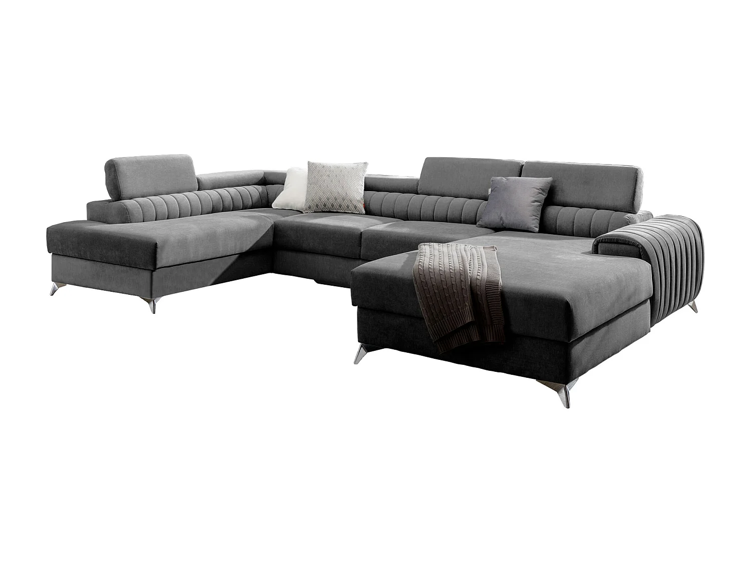 Canapé d'angle U tissu gris foncé coffre de rangement à gauche Kalante 347cm