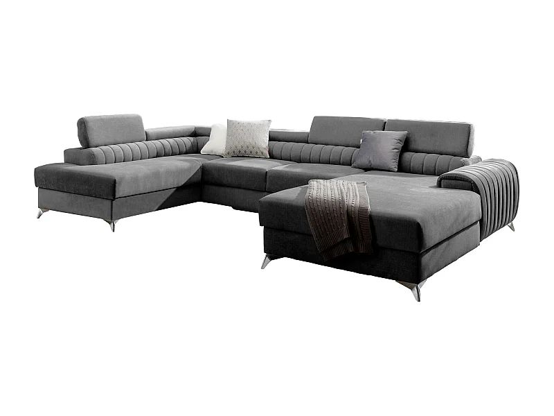 Canapé d'angle U tissu gris foncé coffre de rangement à gauche Kalante 347cm