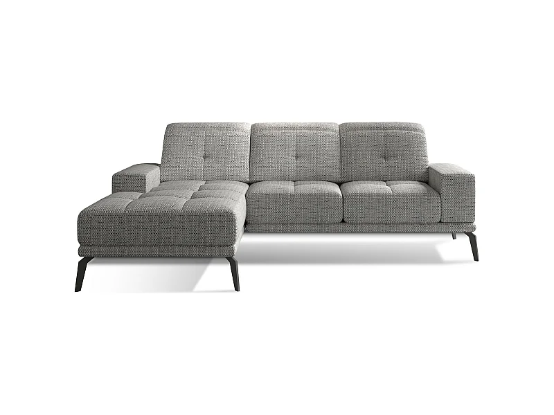 Canapé d'angle gauche 5 places tissu gris chiné Torpille 265cm