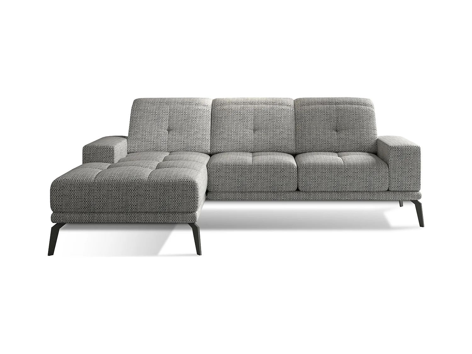 Canapé d'angle gauche 5 places tissu gris chiné Torpille 265cm