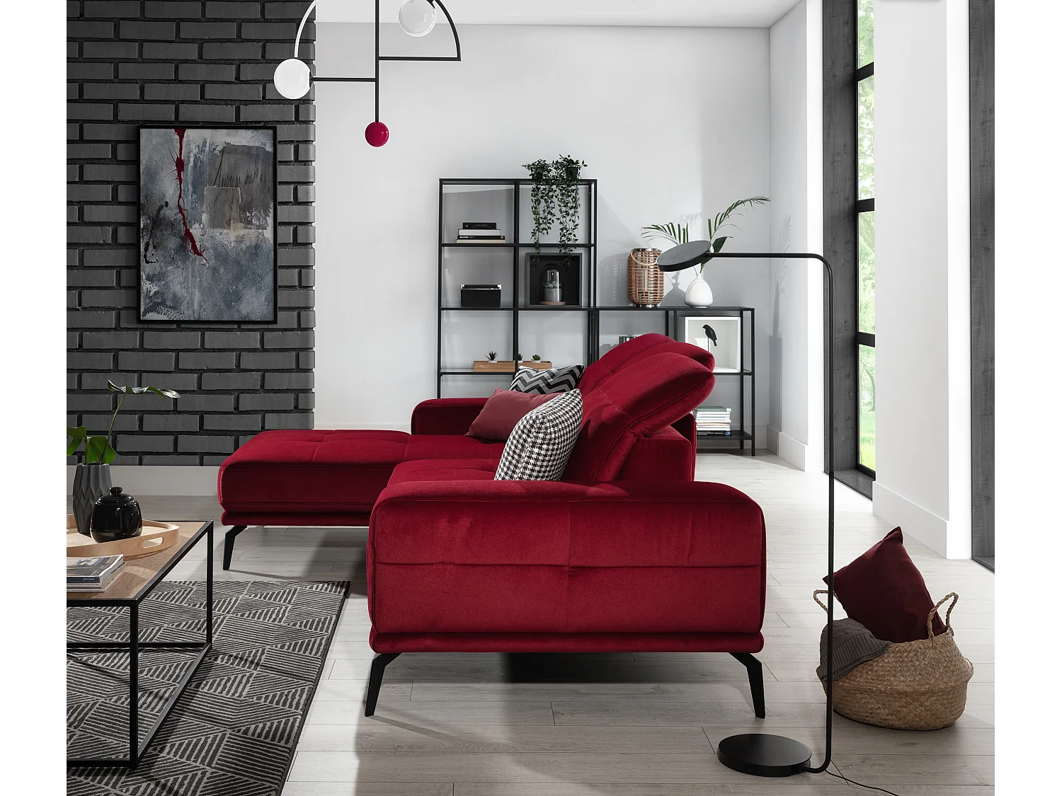 Hoekbank links 5 plaatsen grijs gemêleerd stof Torpille 265 cm