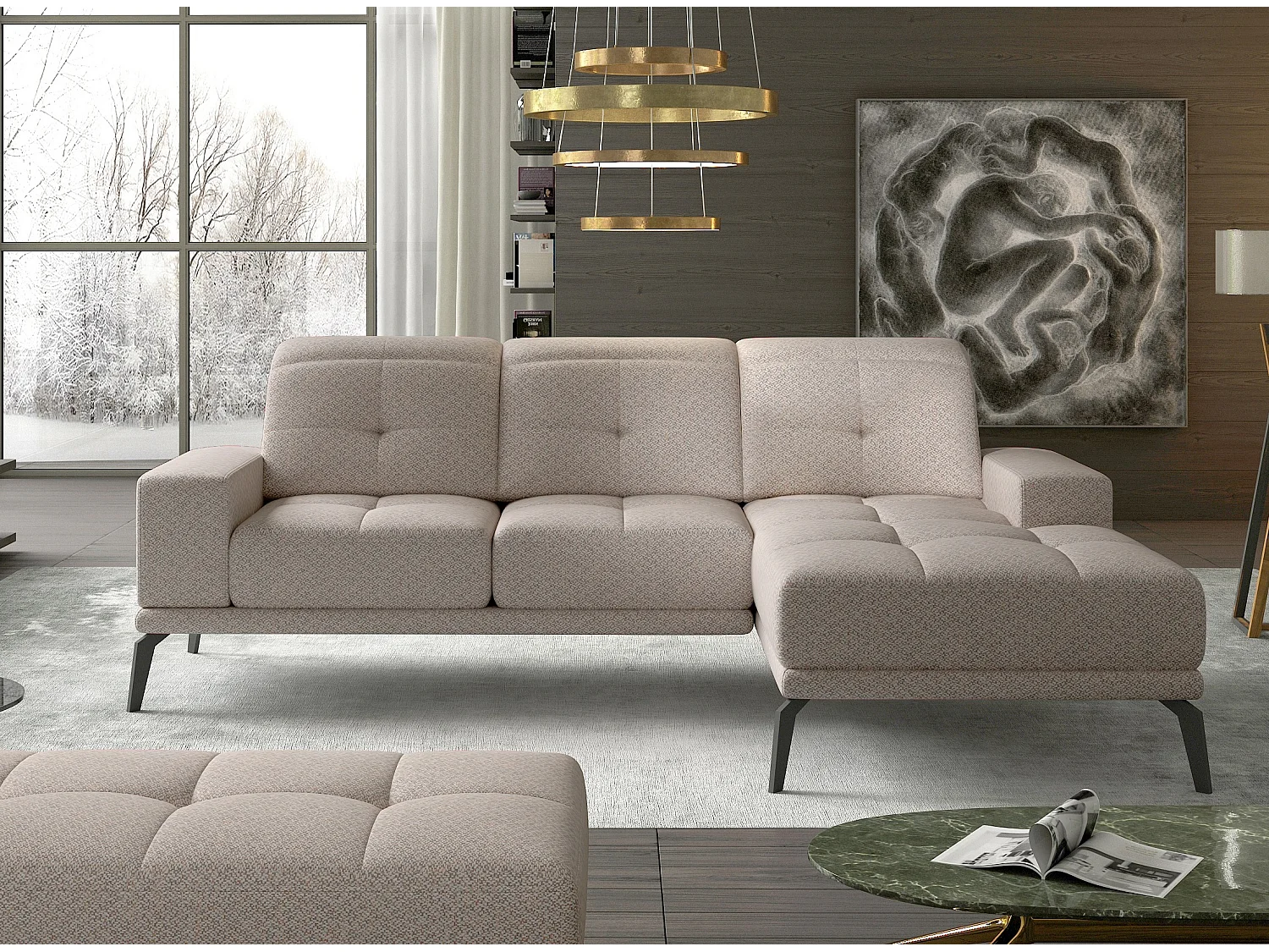 Torpille beige stoffen 5-zits hoekbank rechts 265 cm