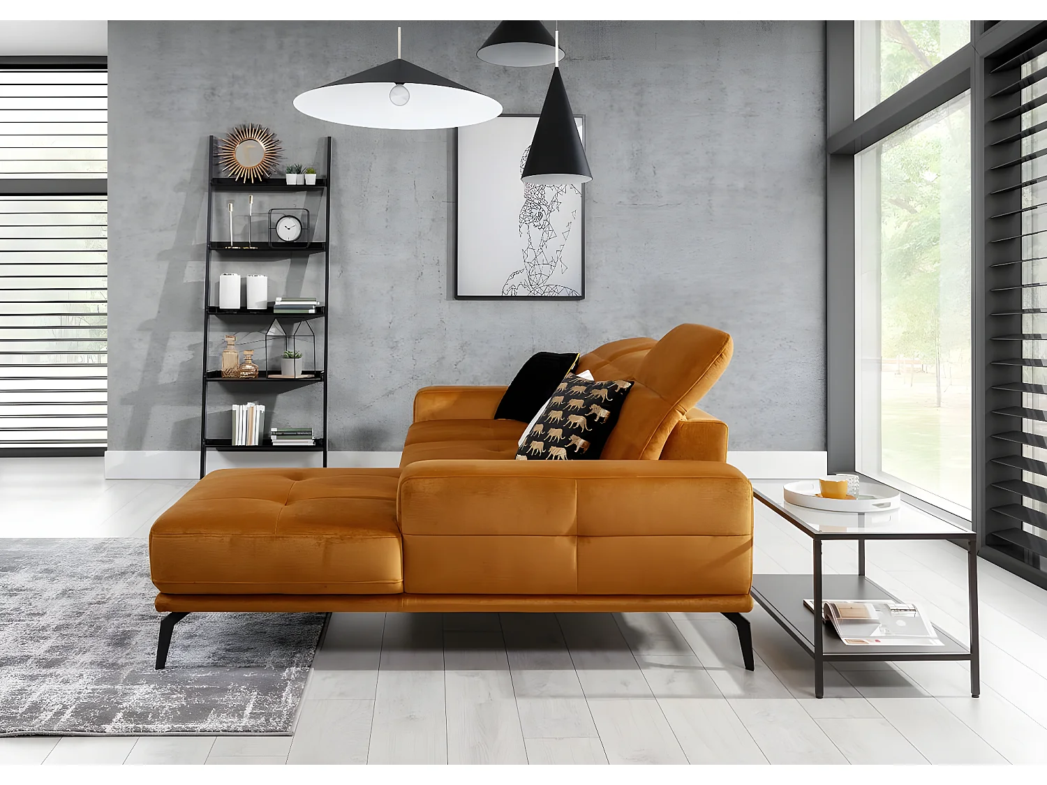 Torpille beige stoffen 5-zits hoekbank rechts 265 cm