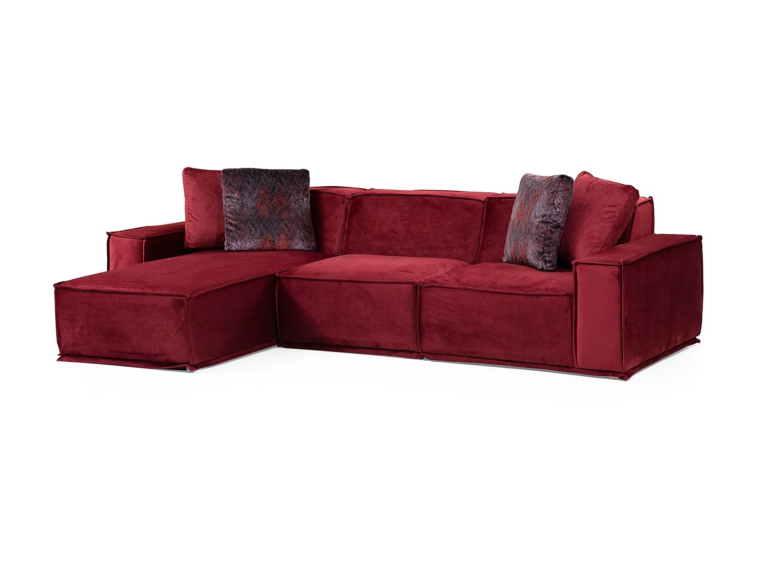 Canapé d'angle modulable velours bordeaux Kego L 300 x P 170cm-angle gauche