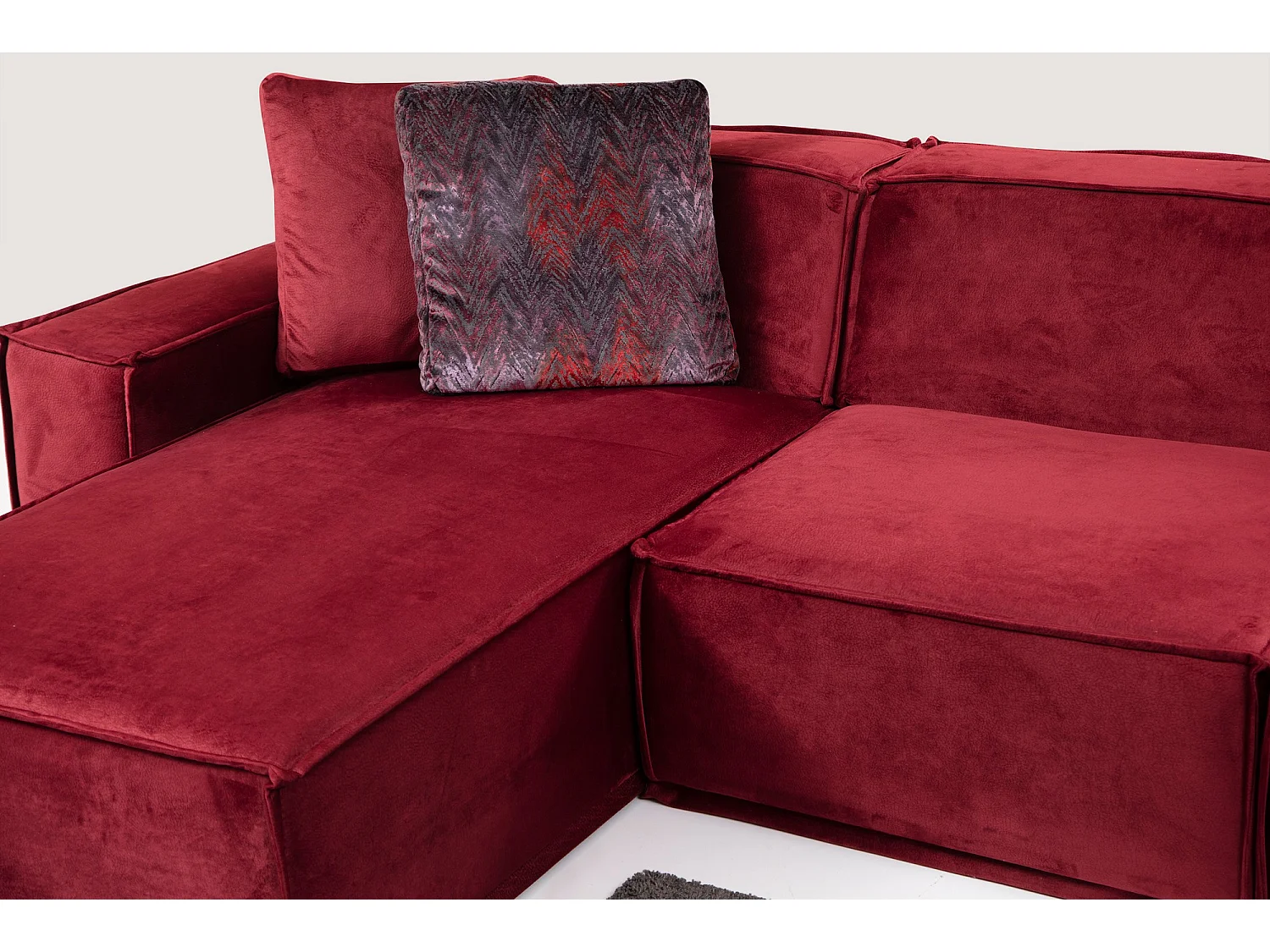 Canapé d'angle modulable velours bordeaux Kego L 300 x P 170cm-angle gauche