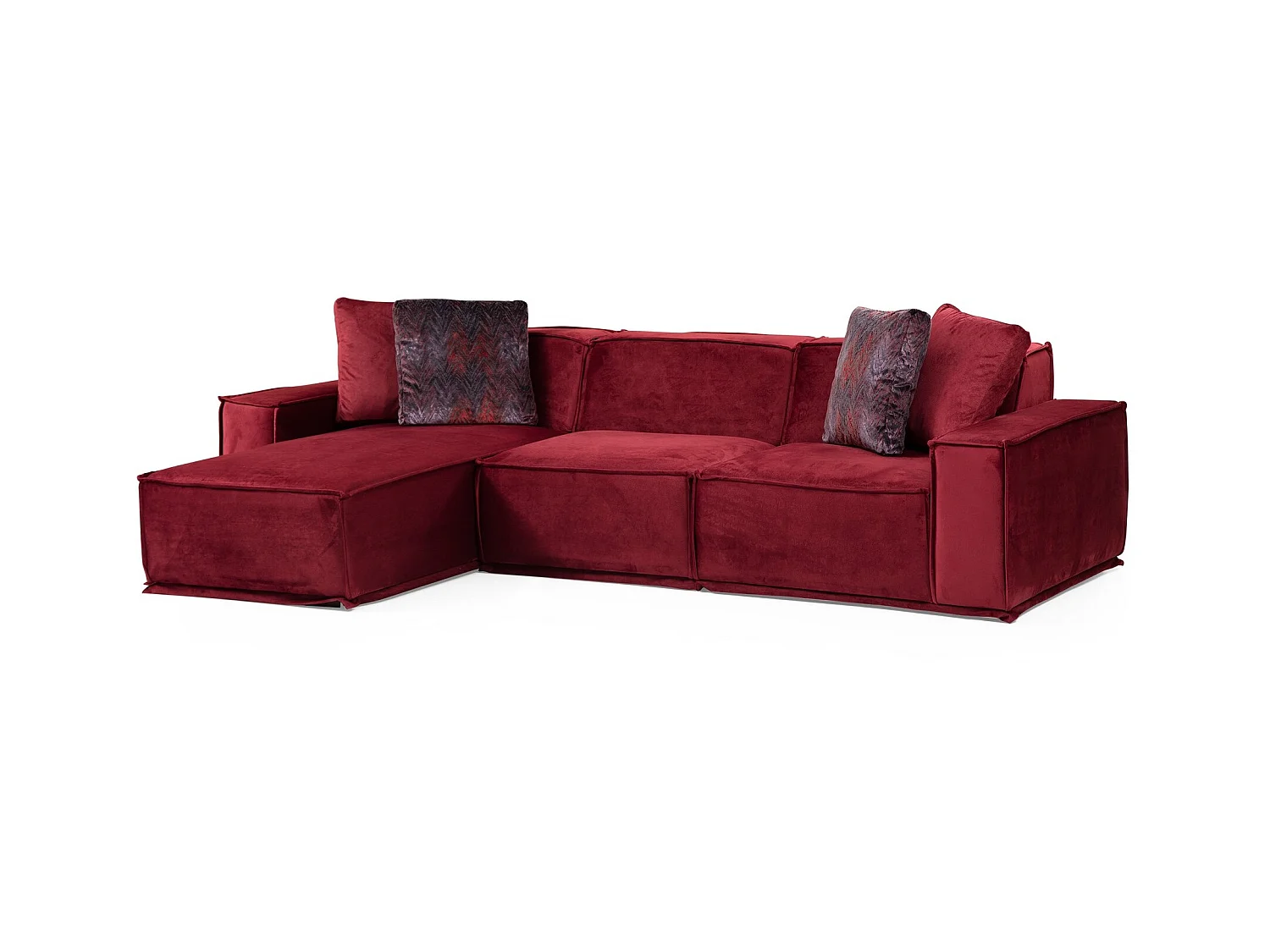 Canapé d'angle modulable velours bordeaux Kego L 300 x P 170cm-angle gauche
