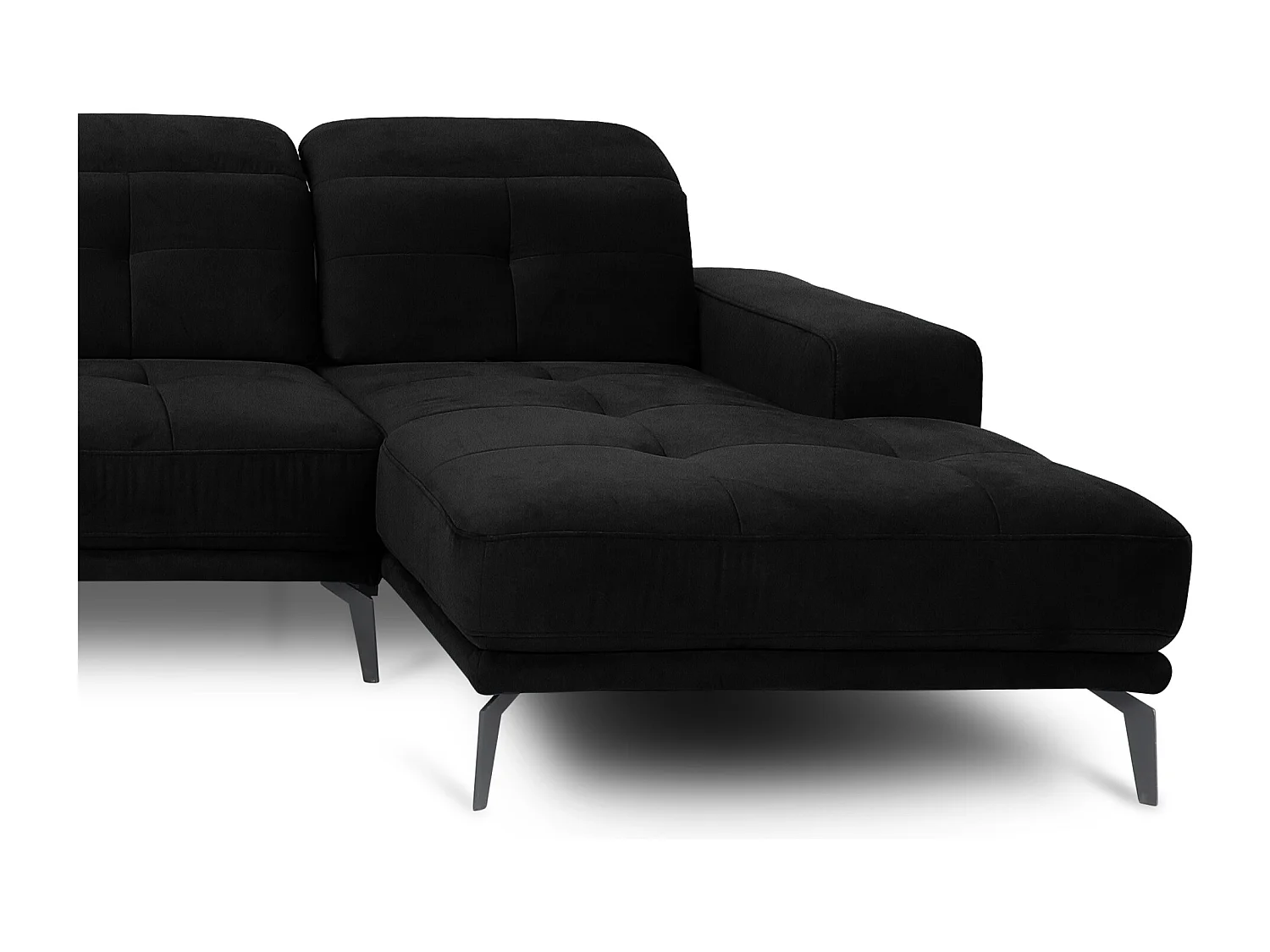 Canapé panoramique design velours noir têtières angle gauche avec accoudoir Stan 350cm