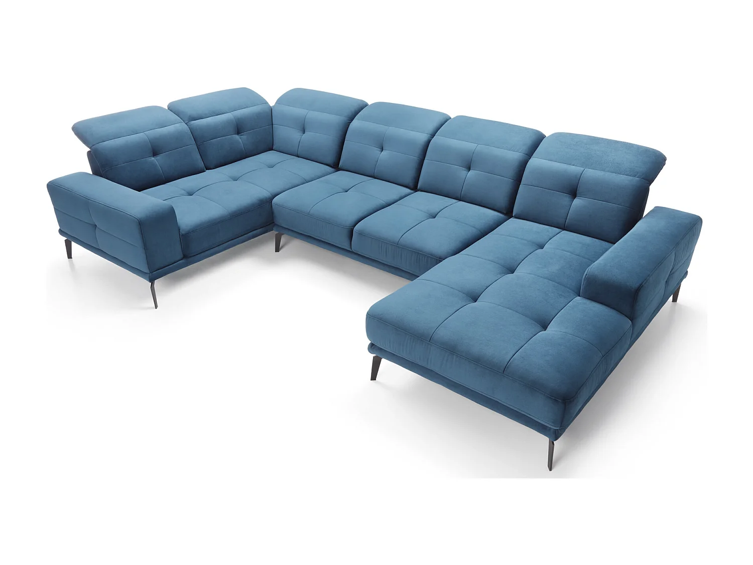 Canapé panoramique design velours noir têtières angle gauche avec accoudoir Stan 350cm