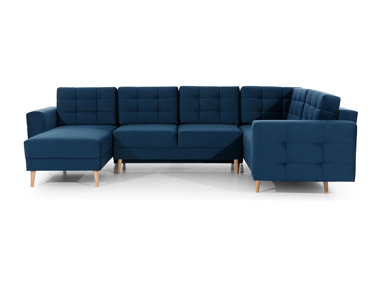 ANSKA converteerbare panoramische bank in fluweel - Poten van natuurlijk hout-Kleur Blauwe Eend