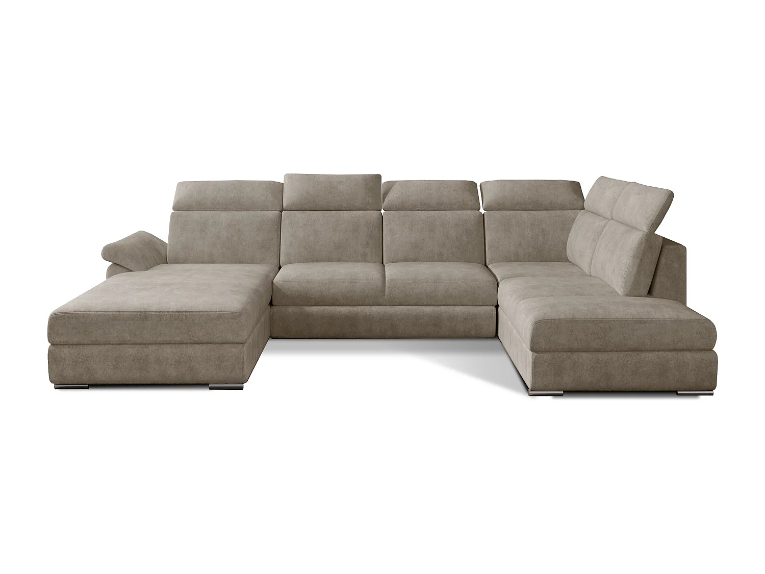 Canapé panoramique convertible tissu beige foncé coffre de rangement à gauche Levano 330cm