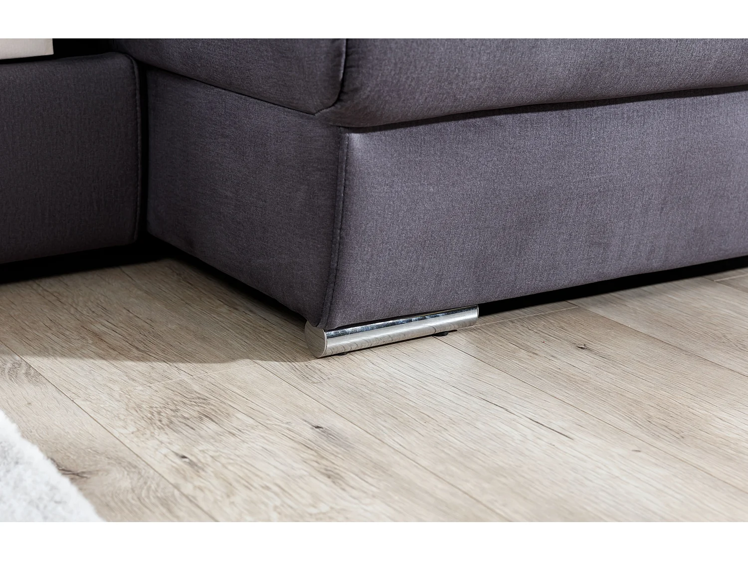 Canapé panoramique convertible tissu beige foncé coffre de rangement à gauche Levano 330cm