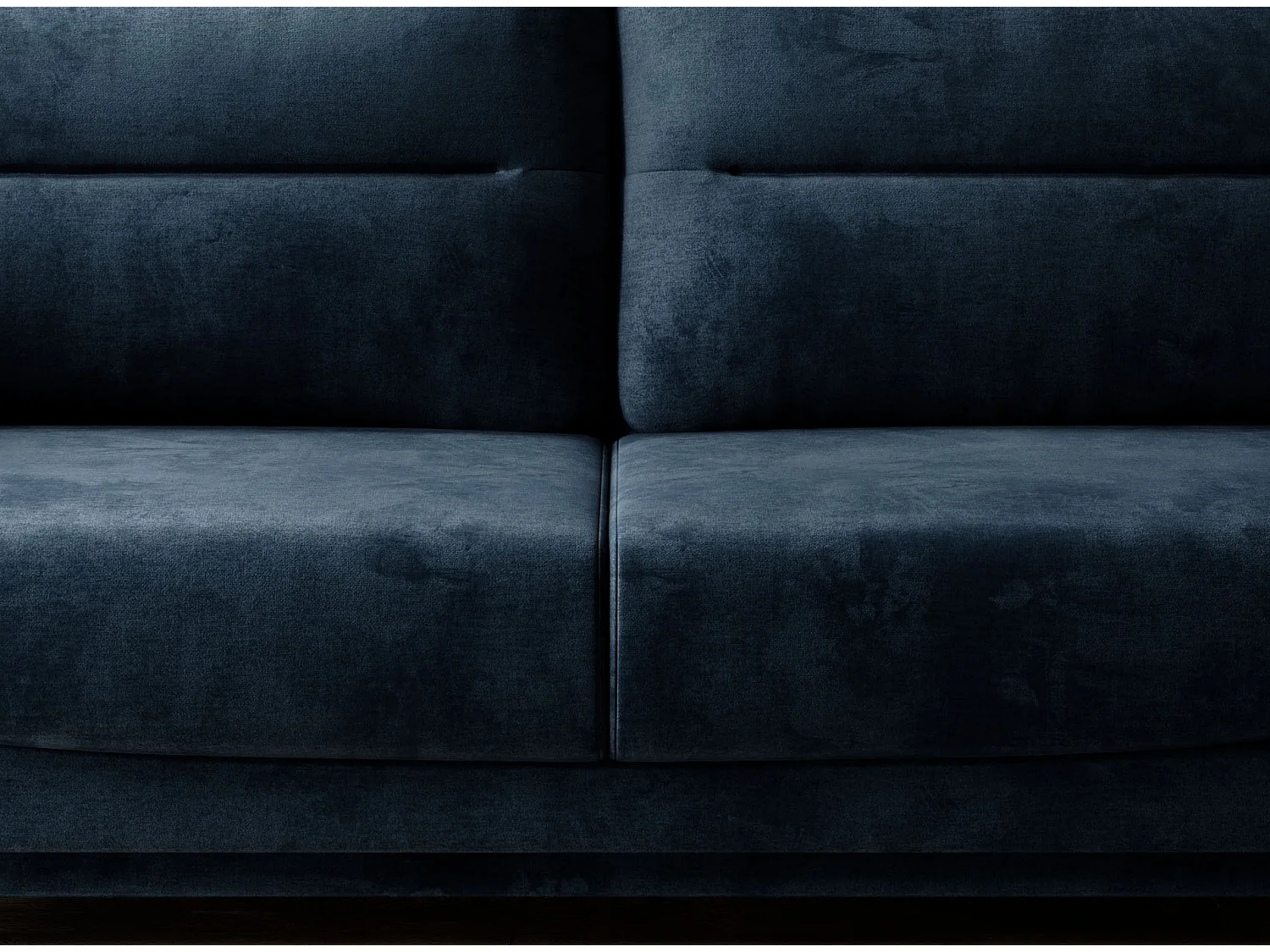 Canapé droit convertible velours ZURIK - Coffre de rangement et pieds métal noir-Bleu