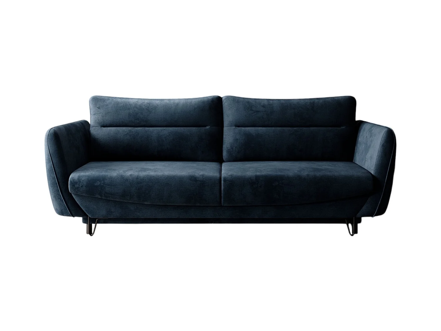 Canapé droit convertible velours ZURIK - Coffre de rangement et pieds métal noir-Bleu