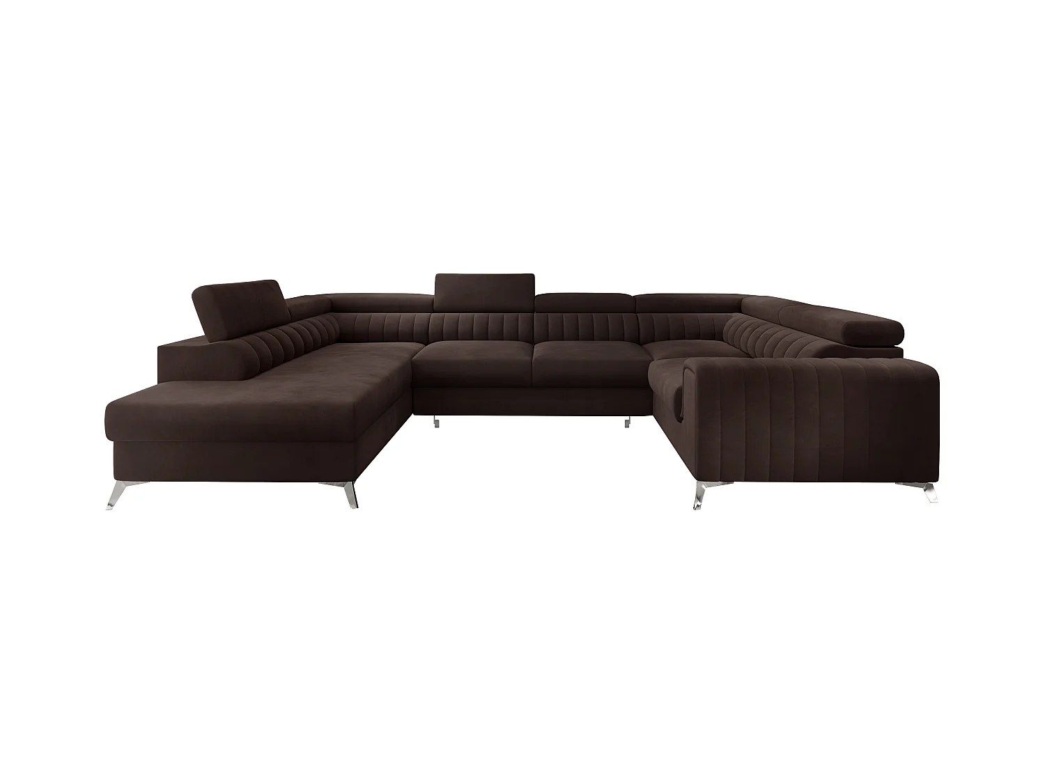 Canapé panoramique convertible velours marron avec coffre de rangement Louve 340cm-Coffre de rangement à gauche