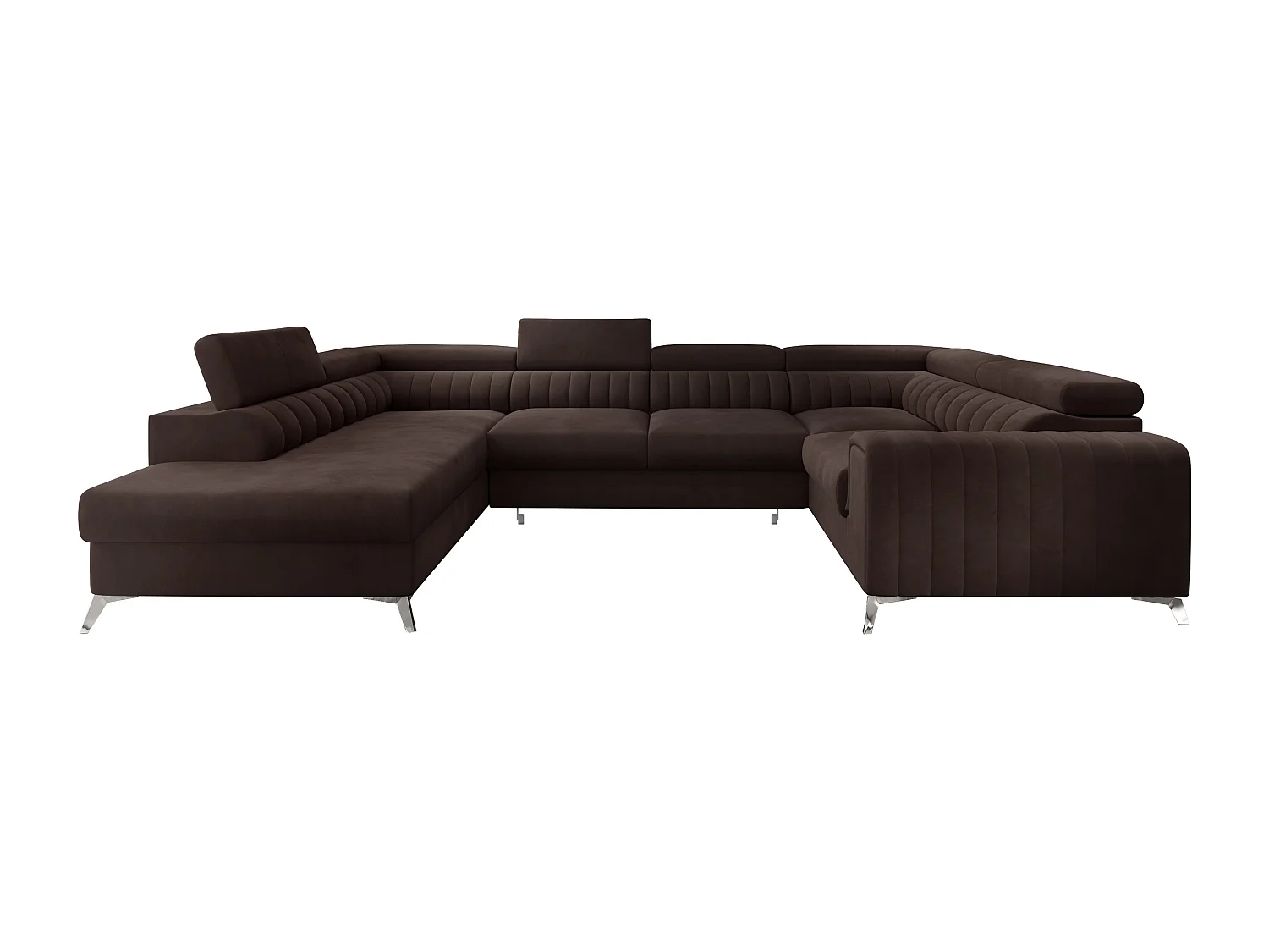 Canapé panoramique convertible velours marron avec coffre de rangement Louve 340cm-Coffre de rangement à gauche