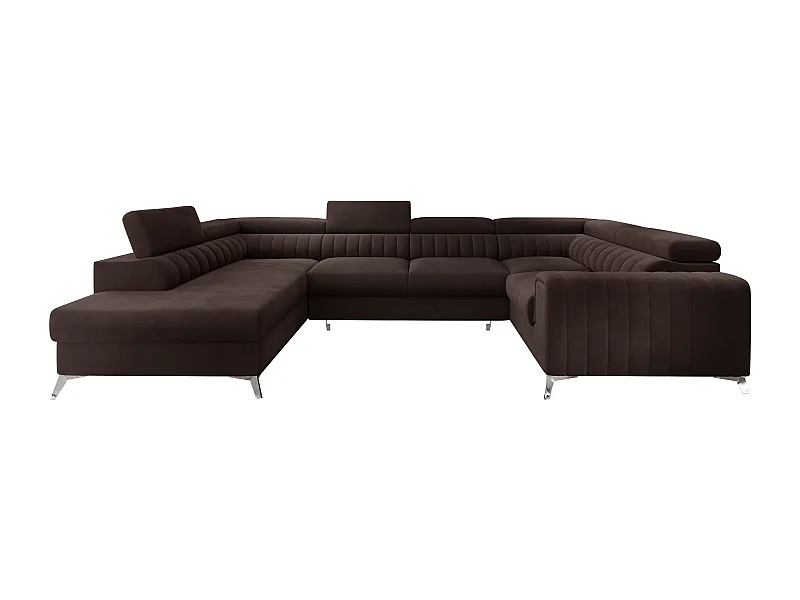 Canapé panoramique convertible velours marron avec coffre de rangement Louve 340cm-Coffre de rangement à gauche