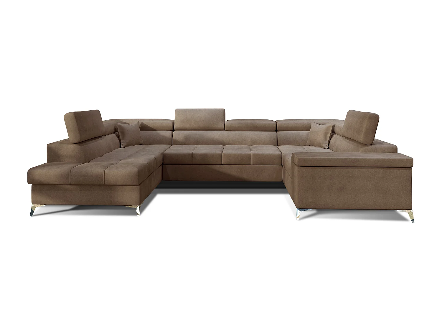 Canapé panoramique convertible velours marron clair avec coffre de rangement Triano 342cm-Coffre de rangement à droite