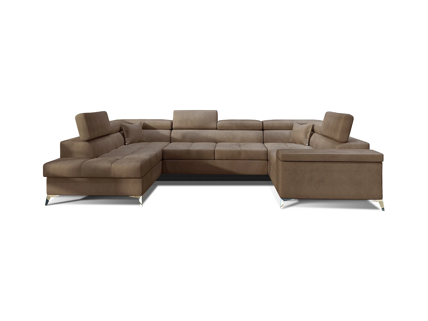 Canapé panoramique convertible velours marron clair avec coffre de rangement Triano 342cm-Coffre de rangement à droite