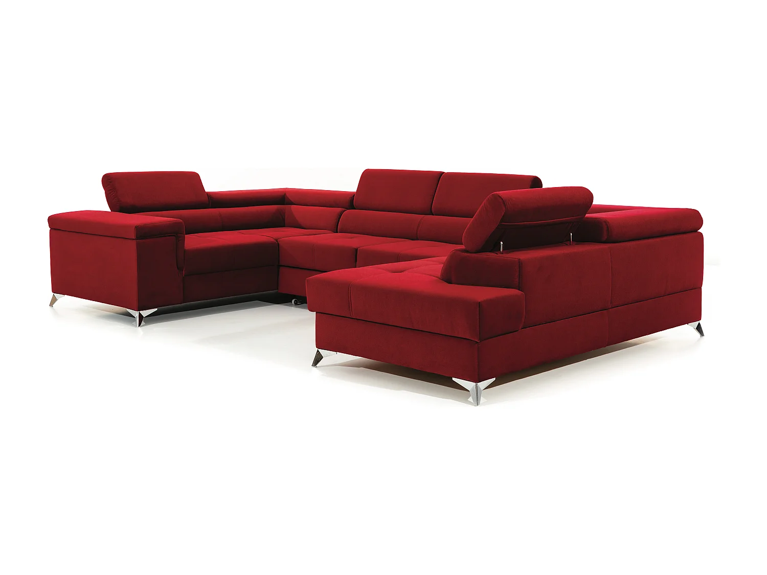 Canapé panoramique convertible velours marron clair avec coffre de rangement Triano 342cm-Coffre de rangement à droite