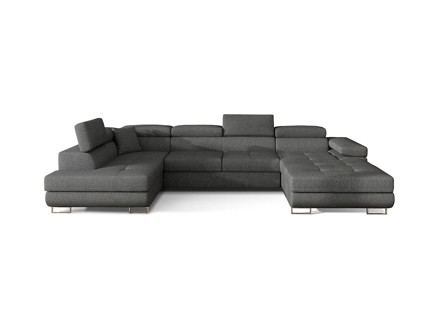 Canapé panoramique tissu gris foncé convertible avec coffre de rangement Romano 345cm-Coffre de rangement à gauche