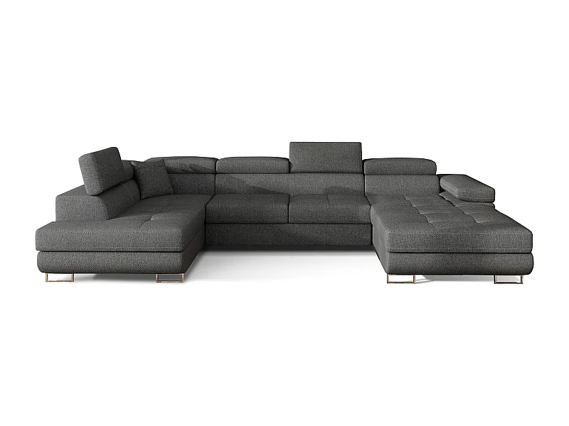 Canapé panoramique tissu gris foncé convertible avec coffre de rangement Romano 345cm-Coffre de rangement à gauche