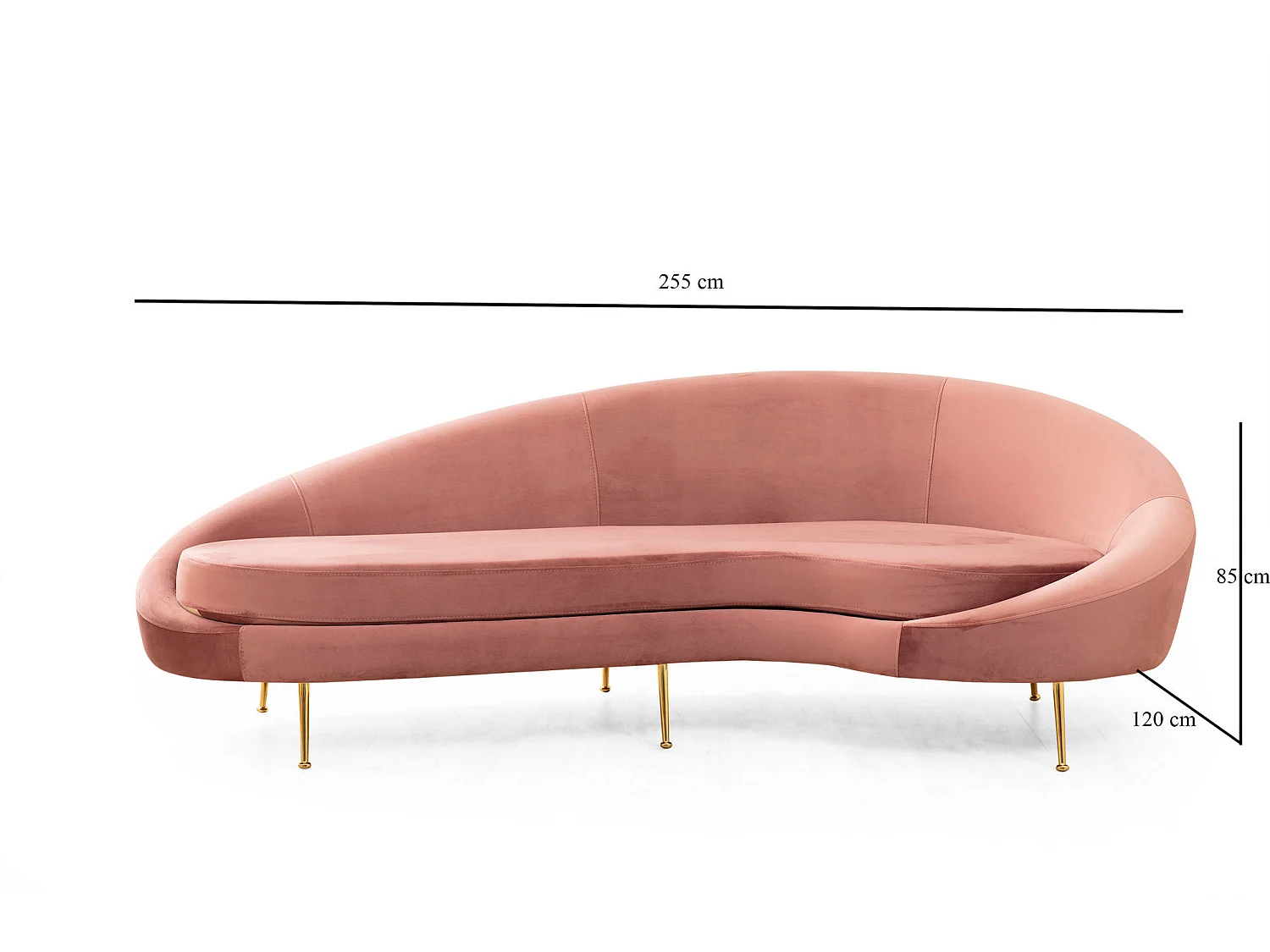 Canapé 3 places tissu rose arrondi coté droit Tazany 255cm