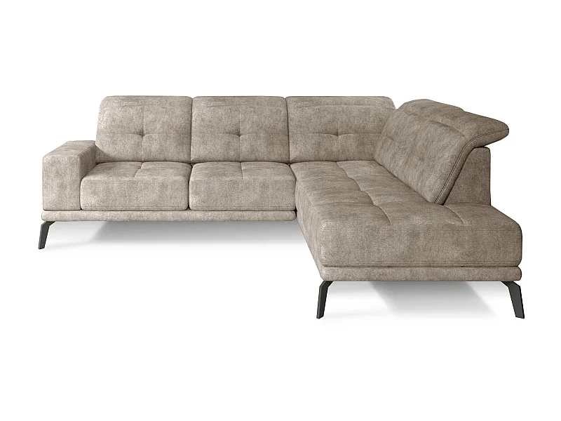 Canapé d'angle droit vintage matelassé tissu vintage effet cuir beige et pied noir Kazane 275cm